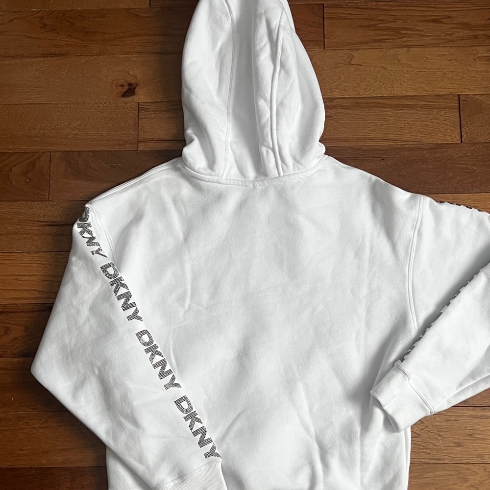 DKNY Sport White Hoodie Rhinestone Sleeves - Picture 7 of 9